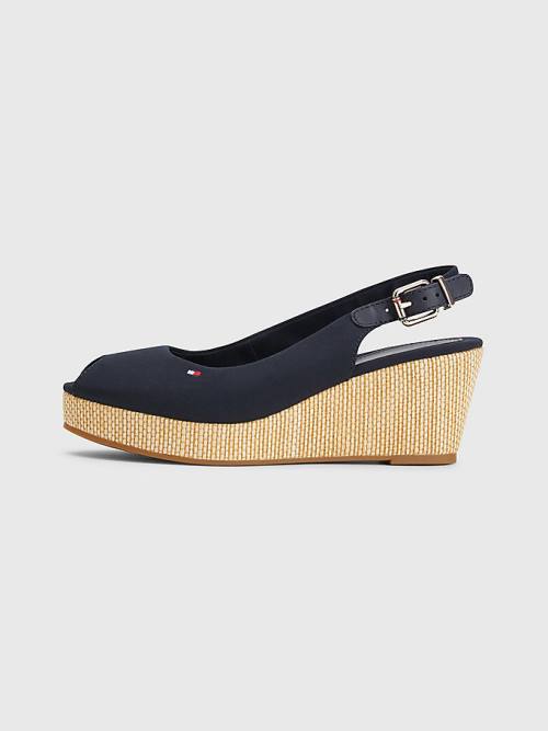 Blue Tommy Hilfiger Iconic Slingback Espadrille Wedges Women's Sandals | TH645DUI