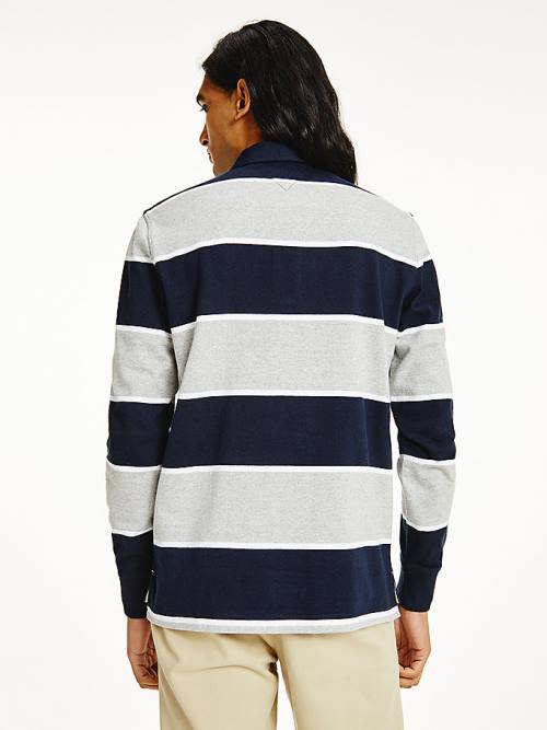 Blue Tommy Hilfiger Iconic Stripe Rugby Shirt Men's Polo Shirts | TH973CQI