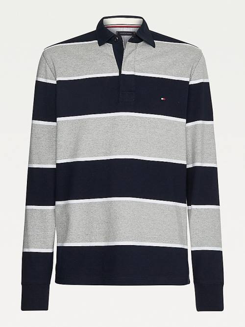 Blue Tommy Hilfiger Iconic Stripe Rugby Shirt Men's Polo Shirts | TH973CQI