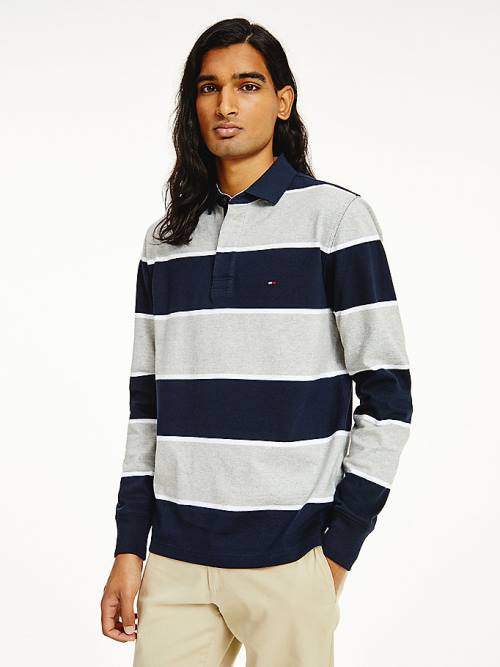 Blue Tommy Hilfiger Iconic Stripe Rugby Shirt Men\'s Polo Shirts | TH973CQI