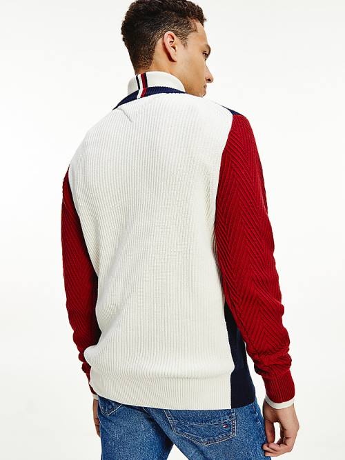 Blue Tommy Hilfiger Icons Colour-Blocked Mixed Knit Jumper Men's Sweaters | TH815UDT