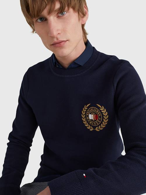 Blue Tommy Hilfiger Icons Crest Embroidery Jumper Men's Sweaters | TH781FVB