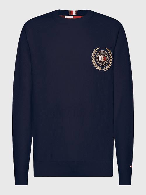 Blue Tommy Hilfiger Icons Crest Embroidery Jumper Men's Sweaters | TH781FVB