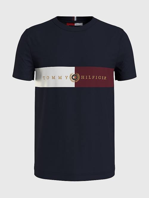 Blue Tommy Hilfiger Icons Crest Men's T Shirts | TH395NGH