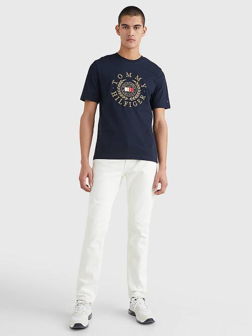 Blue Tommy Hilfiger Icons Embroidery Men's T Shirts | TH431SXB