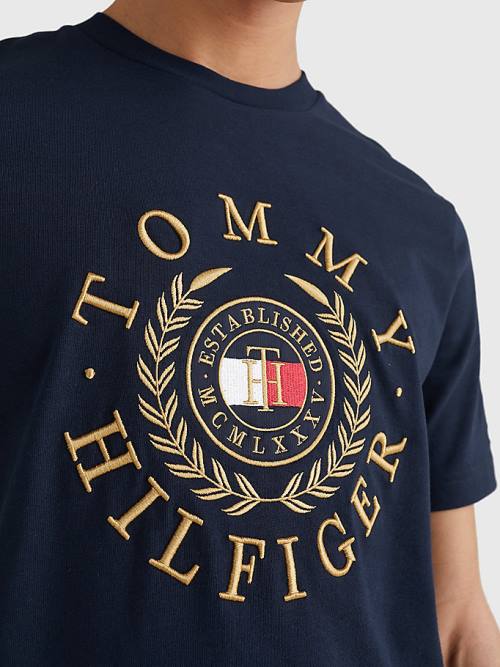 Blue Tommy Hilfiger Icons Embroidery Men's T Shirts | TH431SXB