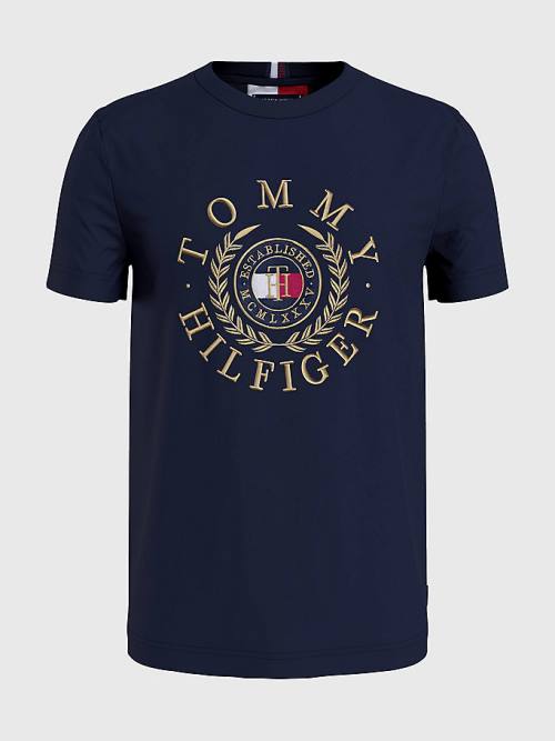 Blue Tommy Hilfiger Icons Embroidery Men's T Shirts | TH431SXB