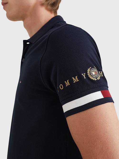 Blue Tommy Hilfiger Icons Flag Slim Fit Men's Polo Shirts | TH451MTZ