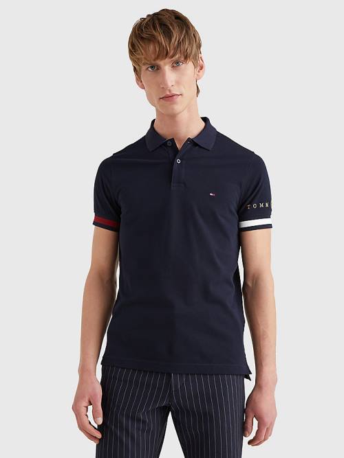 Blue Tommy Hilfiger Icons Flag Slim Fit Men\'s Polo Shirts | TH451MTZ