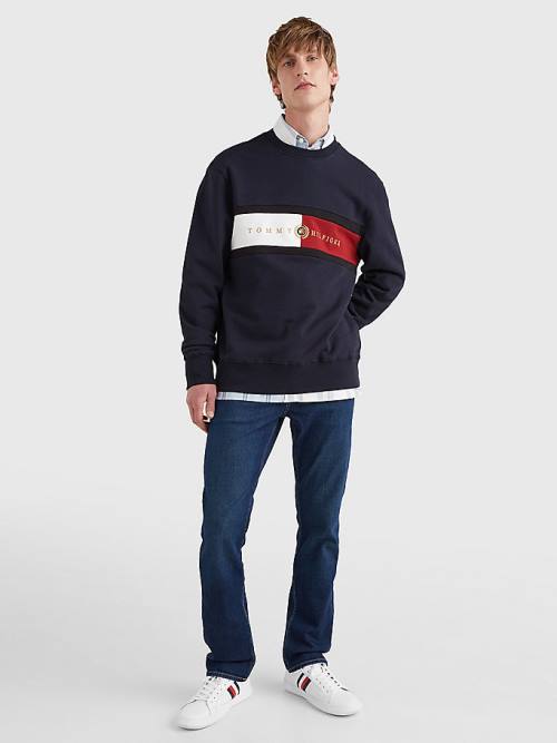 Blue Tommy Hilfiger Icons Logo Crew Neck Men's Sweatshirts | TH859RHL