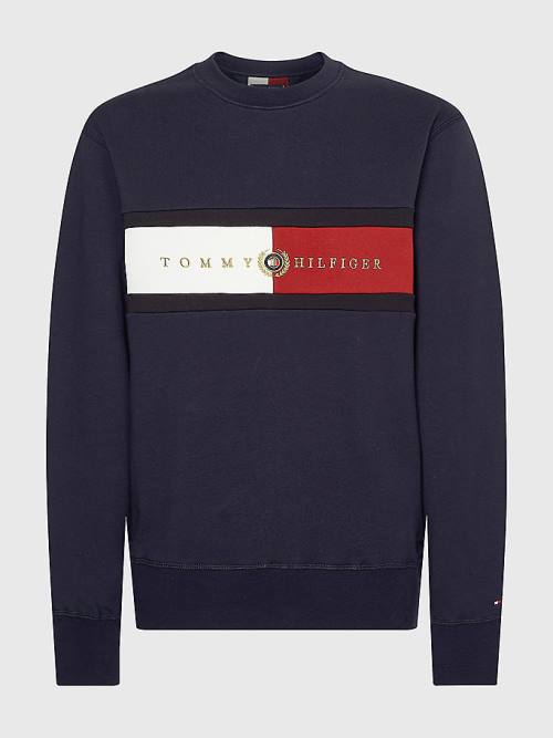 Blue Tommy Hilfiger Icons Logo Crew Neck Men's Sweatshirts | TH859RHL