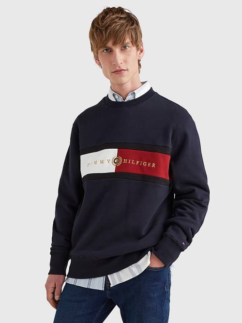 Blue Tommy Hilfiger Icons Logo Crew Neck Men\'s Sweatshirts | TH859RHL