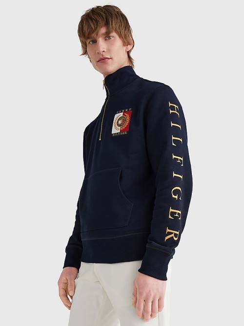 Blue Tommy Hilfiger Icons Logo Half-Zip Men\'s Hoodie | TH624SLO