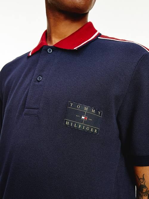 Blue Tommy Hilfiger Icons Logo Tape Regular Fit Men's Polo Shirts | TH962DPI