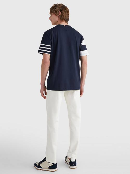 Blue Tommy Hilfiger Icons Mixed Stripe Men's T Shirts | TH027UMW