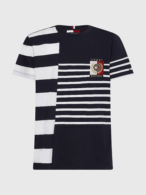 Blue Tommy Hilfiger Icons Mixed Stripe Men's T Shirts | TH027UMW