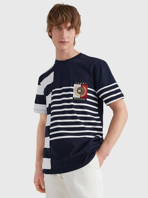 Blue Tommy Hilfiger Icons Mixed Stripe Men\'s T Shirts | TH027UMW