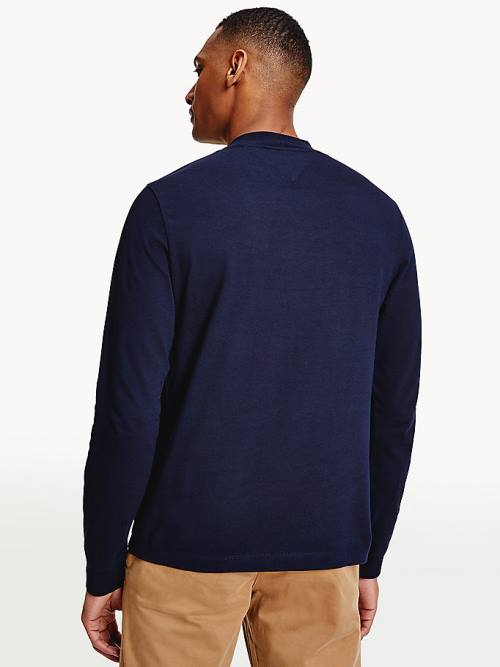 Blue Tommy Hilfiger Icons Mock Turtleneck Long Sleeve Men's T Shirts | TH286HOP