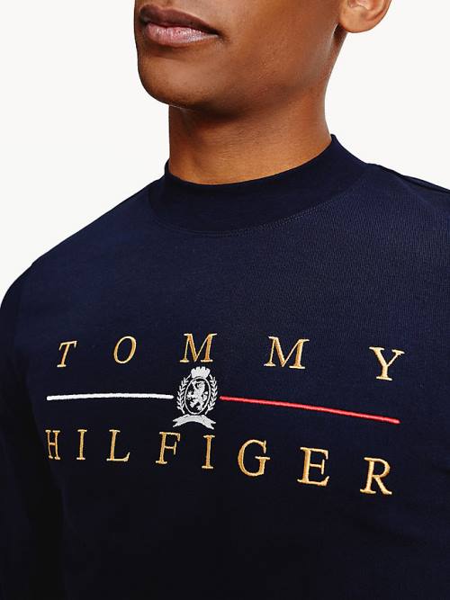 Blue Tommy Hilfiger Icons Mock Turtleneck Long Sleeve Men's T Shirts | TH286HOP