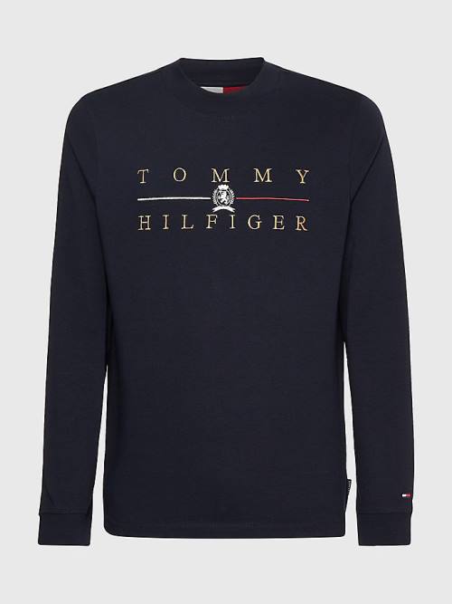 Blue Tommy Hilfiger Icons Mock Turtleneck Long Sleeve Men's T Shirts | TH286HOP