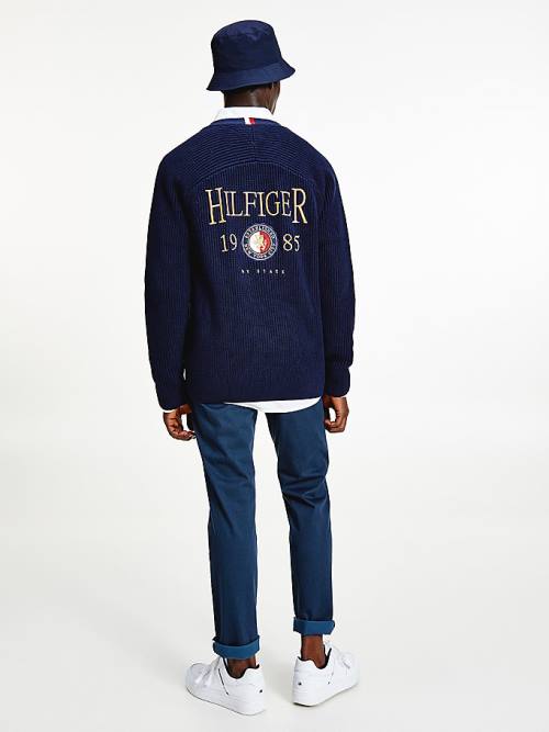 Blue Tommy Hilfiger Icons Oversized Crest Cardigan Men's Sweaters | TH173CGB