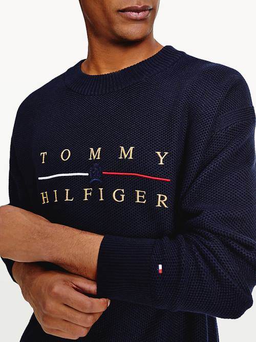 Blue Tommy Hilfiger Icons Oversized Structured Jumper Men's Sweaters | TH596LJF