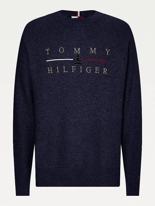 Blue Tommy Hilfiger Icons Oversized Structured Jumper Men's Sweaters | TH596LJF