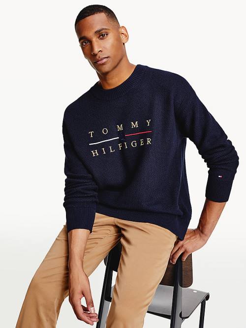 Blue Tommy Hilfiger Icons Oversized Structured Jumper Men\'s Sweaters | TH596LJF