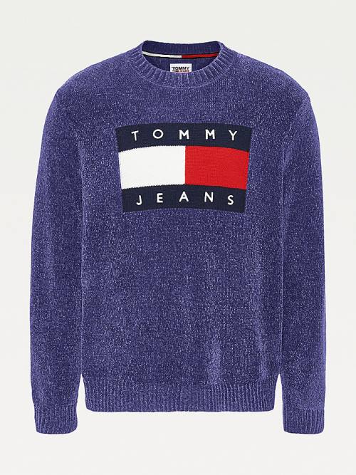 Blue Tommy Hilfiger Intarsia Flag Relaxed Fit Jumper Men's Sweaters | TH690BAK