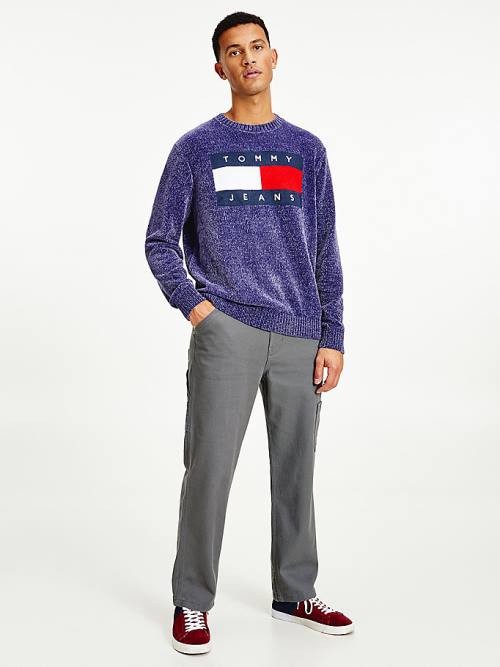 Blue Tommy Hilfiger Intarsia Flag Relaxed Fit Jumper Men\'s Sweaters | TH690BAK