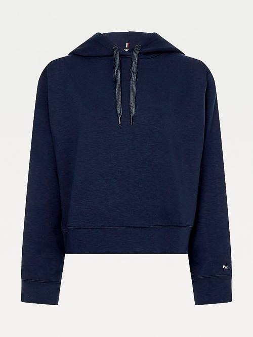 Blue Tommy Hilfiger Interlock Signature Tape Women's Hoodie | TH391LNC