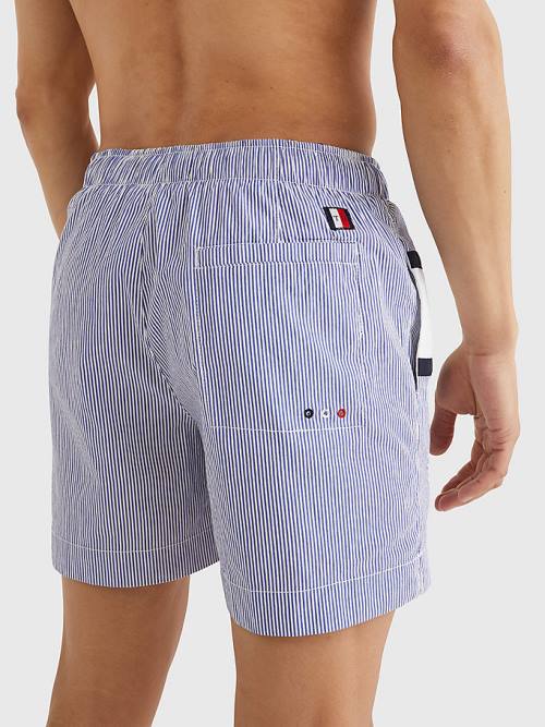 Blue Tommy Hilfiger Ithaca Stripe Colour-Blocked Mid Length Shorts Men's Swimwear | TH064YGC