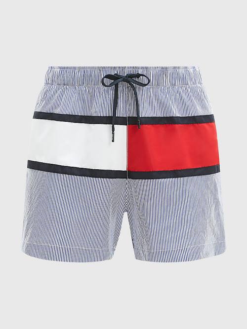 Blue Tommy Hilfiger Ithaca Stripe Colour-Blocked Mid Length Shorts Men's Swimwear | TH064YGC