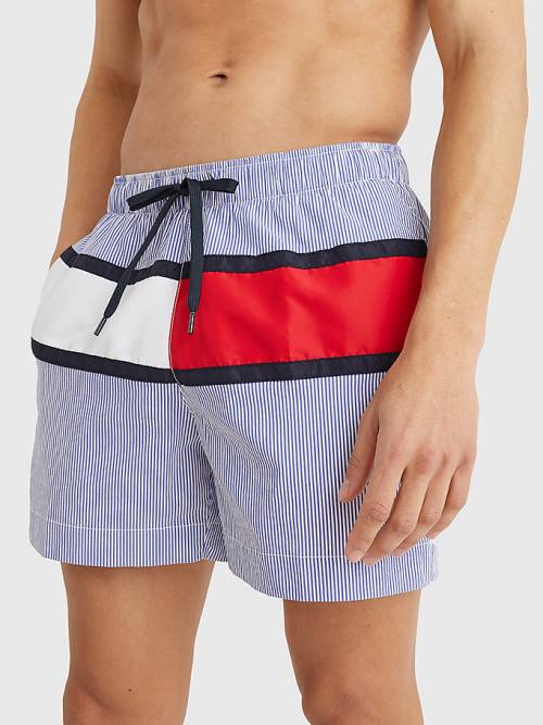 Blue Tommy Hilfiger Ithaca Stripe Colour-Blocked Mid Length Shorts Men\'s Swimwear | TH064YGC