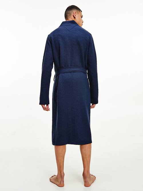 Blue Tommy Hilfiger Jacquard Bathrobe Men's Pyjamas | TH184KHC