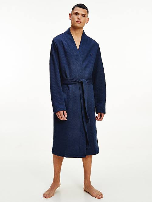 Blue Tommy Hilfiger Jacquard Bathrobe Men's Pyjamas | TH184KHC