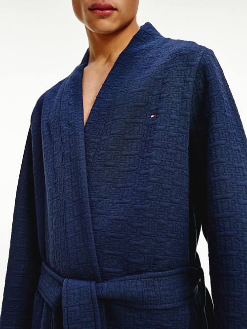 Blue Tommy Hilfiger Jacquard Bathrobe Men\'s Pyjamas | TH184KHC