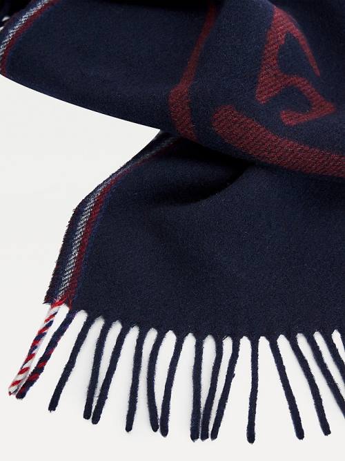 Blue Tommy Hilfiger Jacquard Logo Men's Scarves | TH247FWY