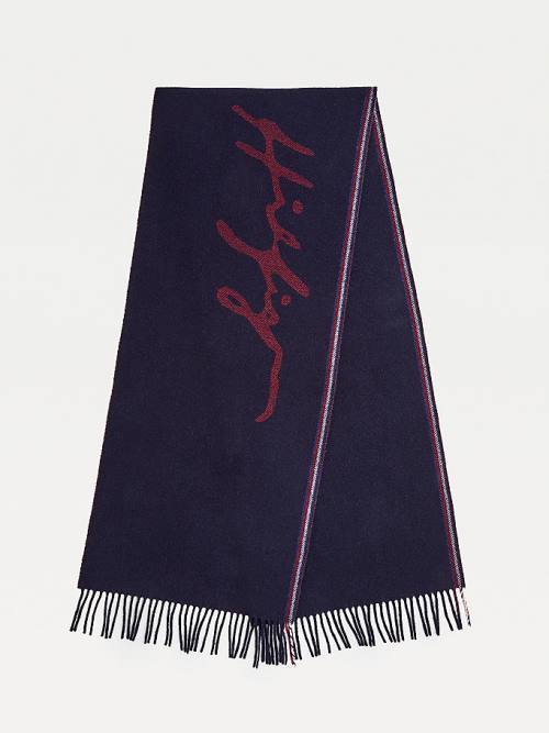 Blue Tommy Hilfiger Jacquard Logo Men\'s Scarves | TH247FWY