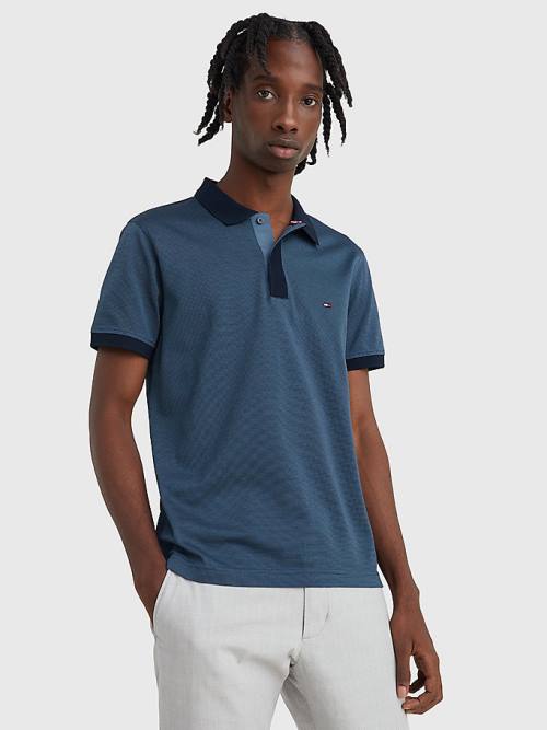 Blue Tommy Hilfiger Jacquard Slim Fit Men\'s Polo Shirts | TH405GVM