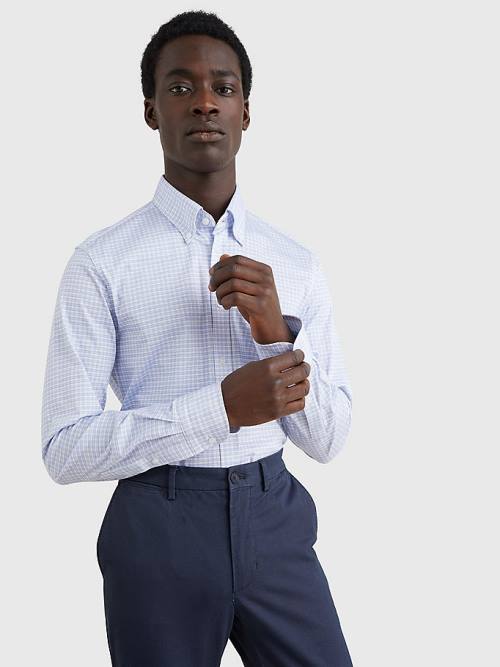 Blue Tommy Hilfiger Jersey Check Slim Fit Men's Shirts | TH423AGJ