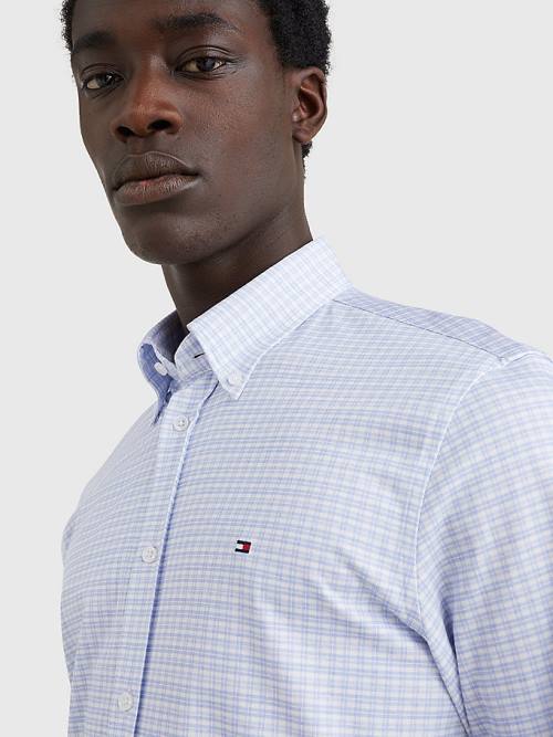 Blue Tommy Hilfiger Jersey Check Slim Fit Men's Shirts | TH423AGJ