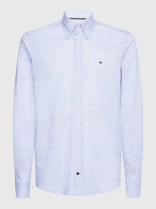 Blue Tommy Hilfiger Jersey Check Slim Fit Men\'s Shirts | TH423AGJ