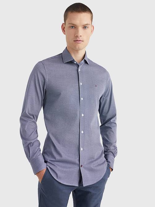 Blue Tommy Hilfiger Jersey Geometric Slim Fit Men's Shirts | TH852XGB