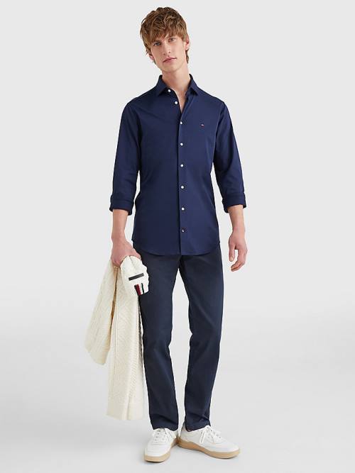 Blue Tommy Hilfiger Jersey Solid Slim Fit Men's Shirts | TH013BVO