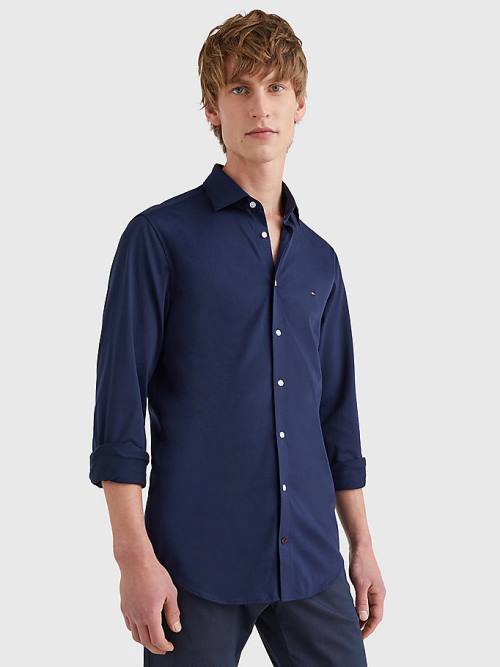 Blue Tommy Hilfiger Jersey Solid Slim Fit Men's Shirts | TH013BVO