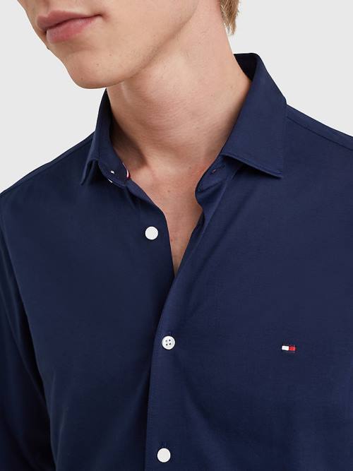 Blue Tommy Hilfiger Jersey Solid Slim Fit Men's Shirts | TH013BVO