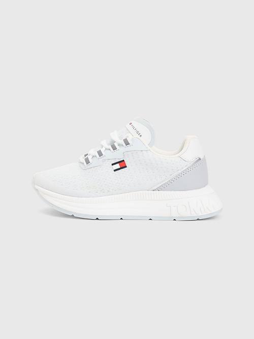 Blue Tommy Hilfiger Knit Low-Top Flag Girls' Sneakers | TH561KOI