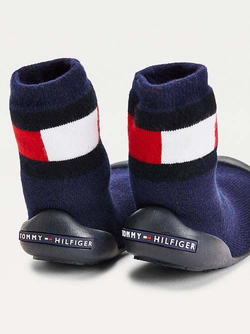 Blue Tommy Hilfiger Knitted Colour-Blocked Slipper Sock Boys' Boots | TH806KJF