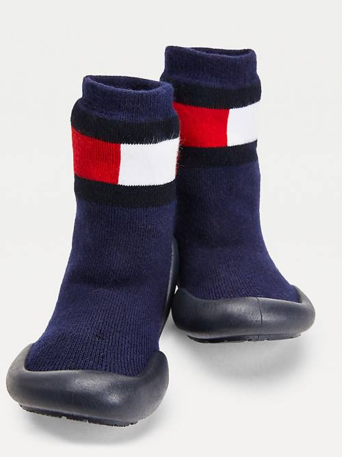 Blue Tommy Hilfiger Knitted Colour-Blocked Slipper Sock Boys' Boots | TH806KJF